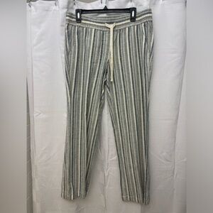 Ann Taylor Striped Black and Cream Linen Cotton Blend Pants
